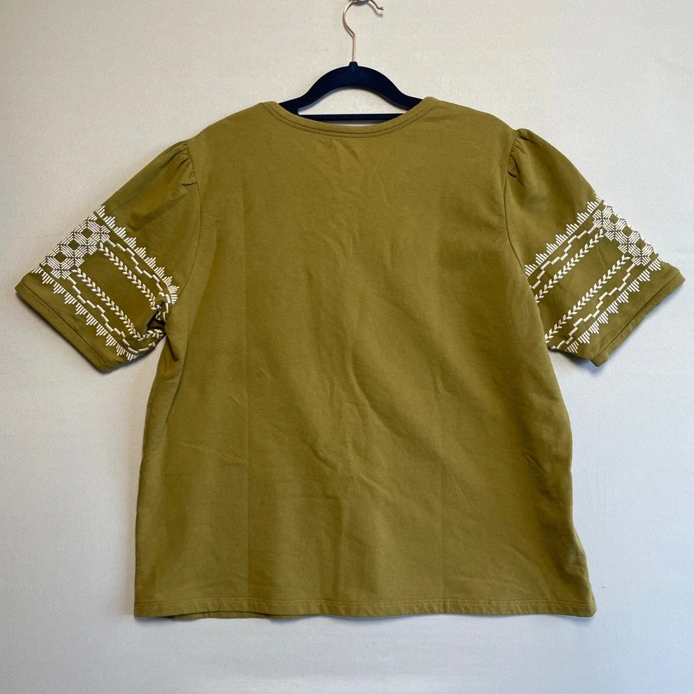 Garnet Hill Khaki Floral Embroidered Top - Picture 4 of 8